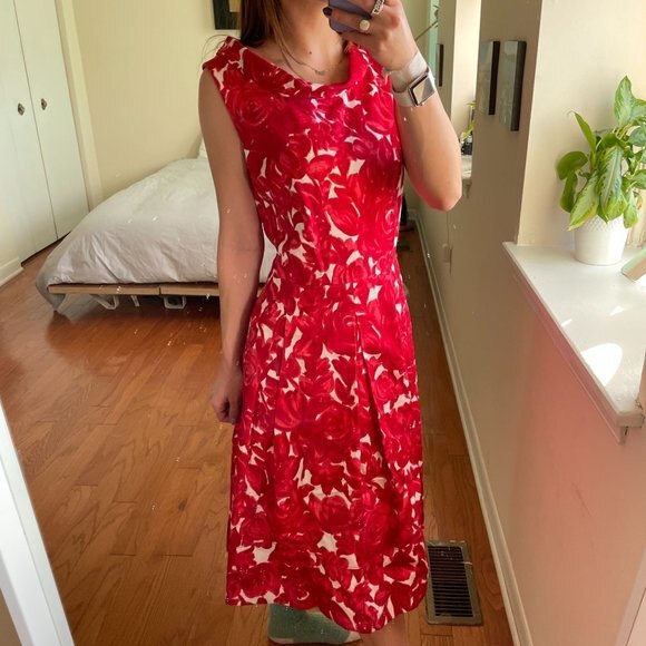 Lavia 18 FLoral Patterned Cowl Neck Fit and Flare Sleeveless Dress Red Size IT 4 - Picture 3 of 7